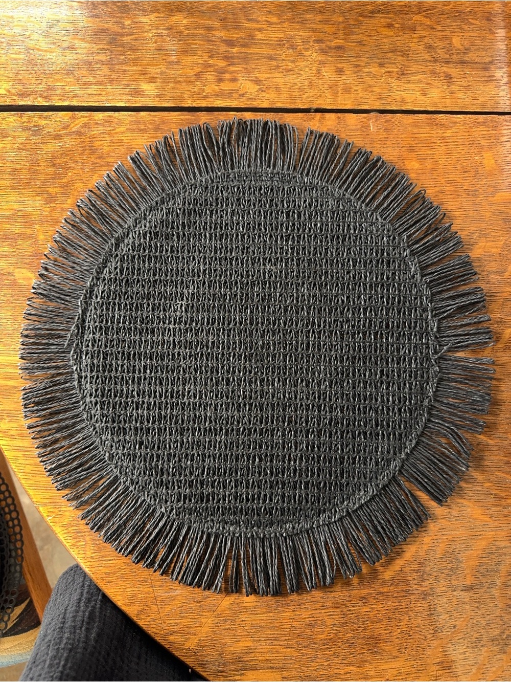Black Woven Fringe Round Placemat 15in Boho Coastal Table Decor
